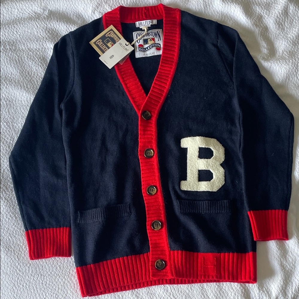 Hillflint X Cooperstown Boston Red Sox Navy & Red Cardigan Sweater - Sz XS - NWT